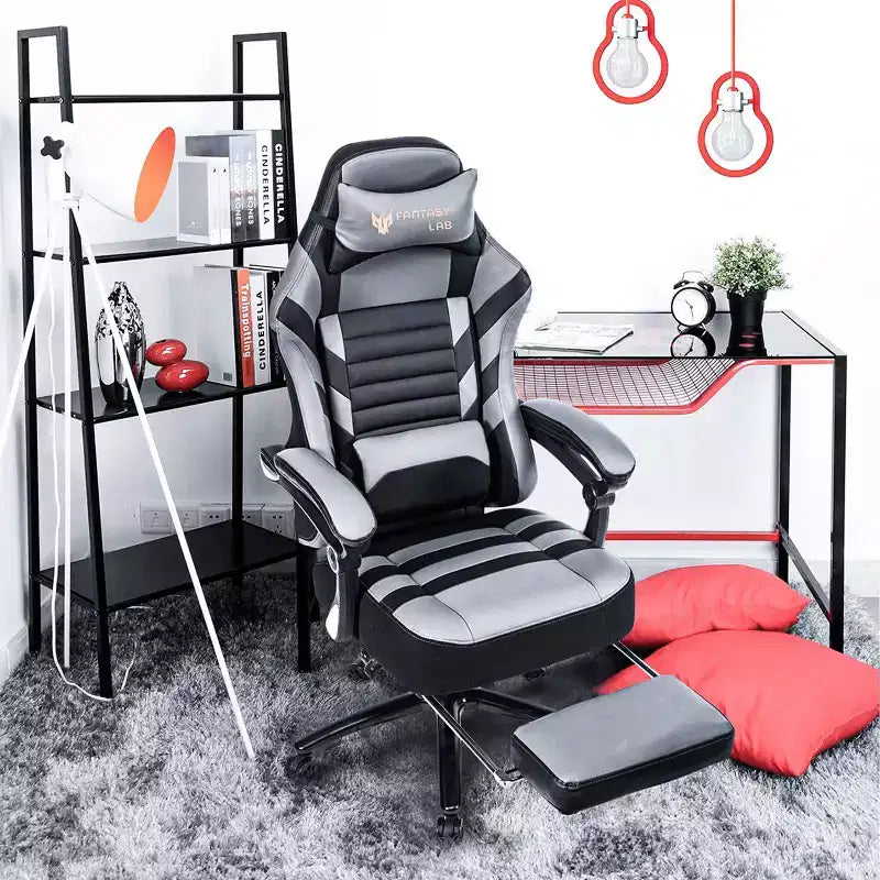 Silla de juego de respaldo alto Okak, silla ergonómica de oficina con reposapiés plegable, silla cómoda ajustable en altura para estudio, sala de juegos