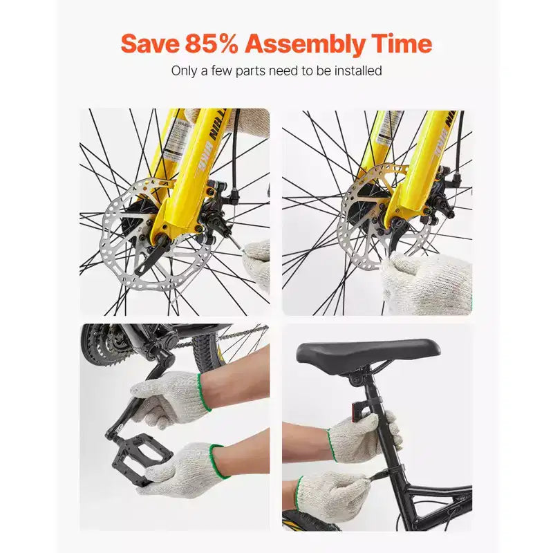 Bicicleta de montaña VEVOR, bicicleta MTB de 29 pulgadas con suspensión doble completa, cambio giratorio de 24 velocidades, frenos de disco dobles, cuadro de aleación de aluminio, negra y amarilla