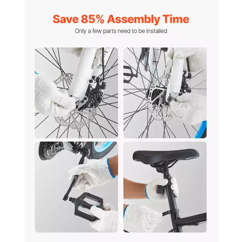Bicicleta de montaña VEVOR, bicicleta MTB de 26 pulgadas con suspensión doble completa, cambio de giro de 21 velocidades, frenos de disco dobles, cuadro de aleación de aluminio, negro y azul
