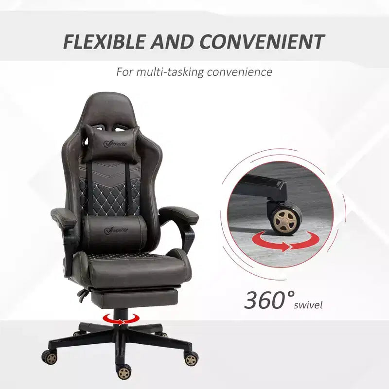Silla de juego Okak con respaldo alto y reposacabezas, silla de ordenador con soporte lumbar y reposapiés, silla de oficina para estudio y sala de lectura