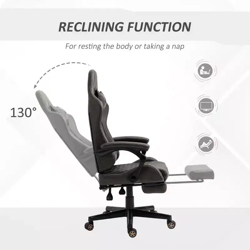 Silla de juego Okak con respaldo alto y reposacabezas, silla de ordenador con soporte lumbar y reposapiés, silla de oficina para estudio y sala de lectura