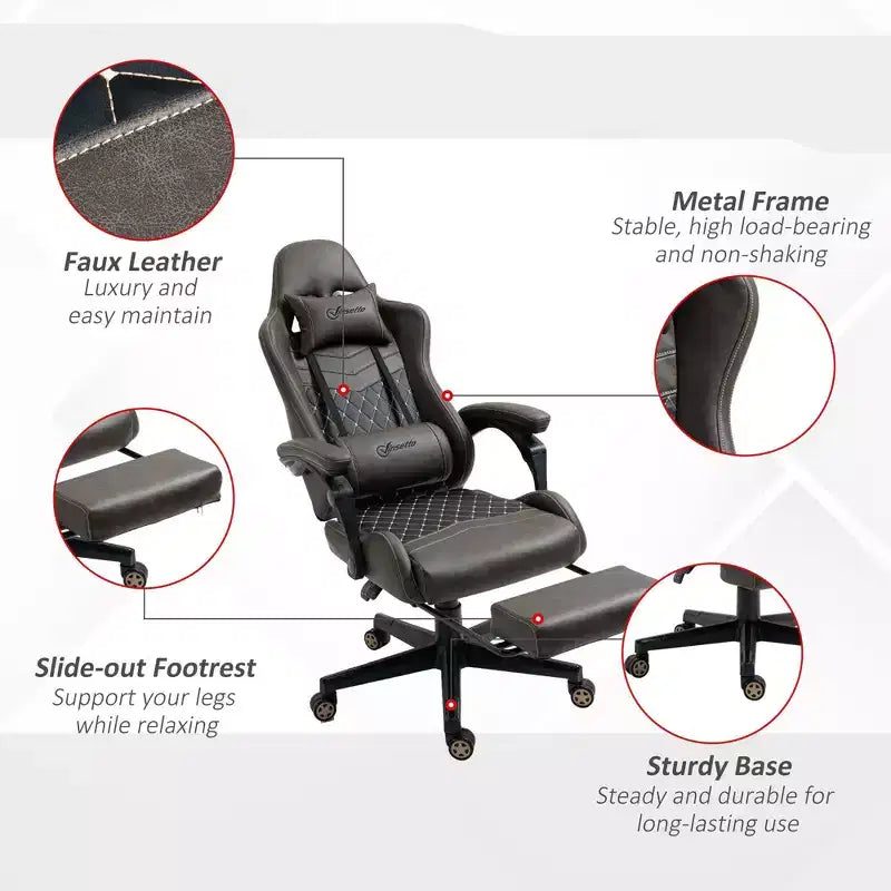Silla de juego Okak con respaldo alto y reposacabezas, silla de ordenador con soporte lumbar y reposapiés, silla de oficina para estudio y sala de lectura