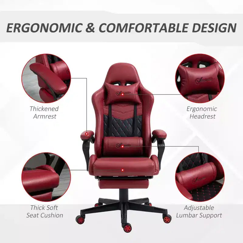 Silla de juego Okak con respaldo alto y reposacabezas, silla de ordenador con soporte lumbar y reposapiés, silla de oficina para estudio y sala de lectura