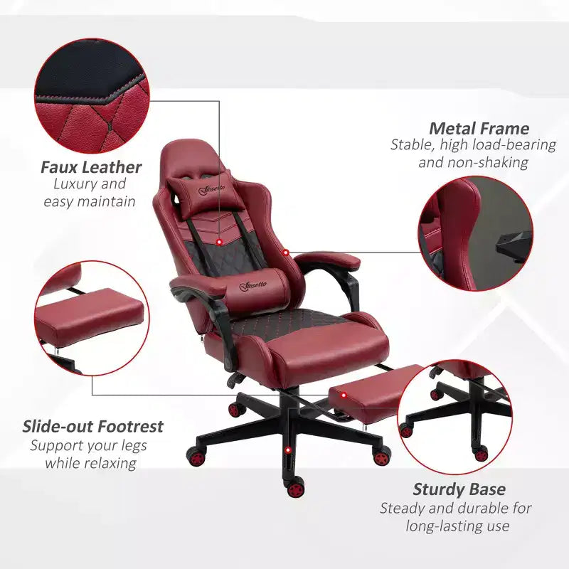 Silla de juego Okak con respaldo alto y reposacabezas, silla de ordenador con soporte lumbar y reposapiés, silla de oficina para estudio y sala de lectura