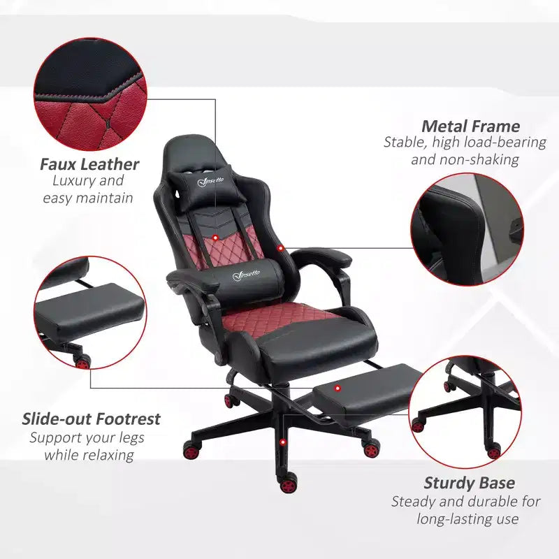 Silla de juego Okak con respaldo alto y reposacabezas, silla de ordenador con soporte lumbar y reposapiés, silla de oficina para estudio y sala de lectura