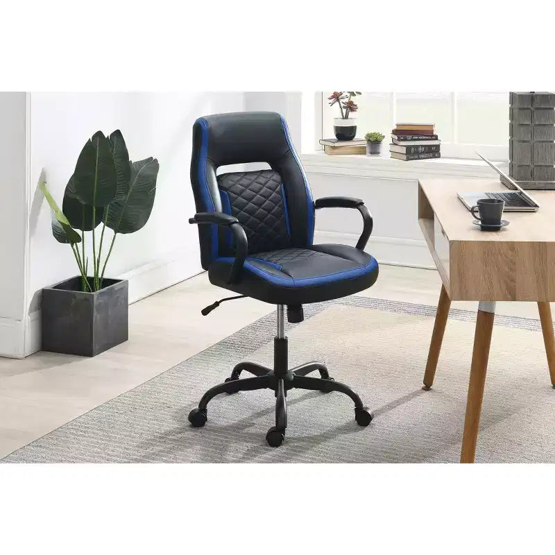 Silla de juego Okak con reposabrazos, silla criss cross con ruedas, silla de ordenador tapizada para estudio, oficina, sala de juegos