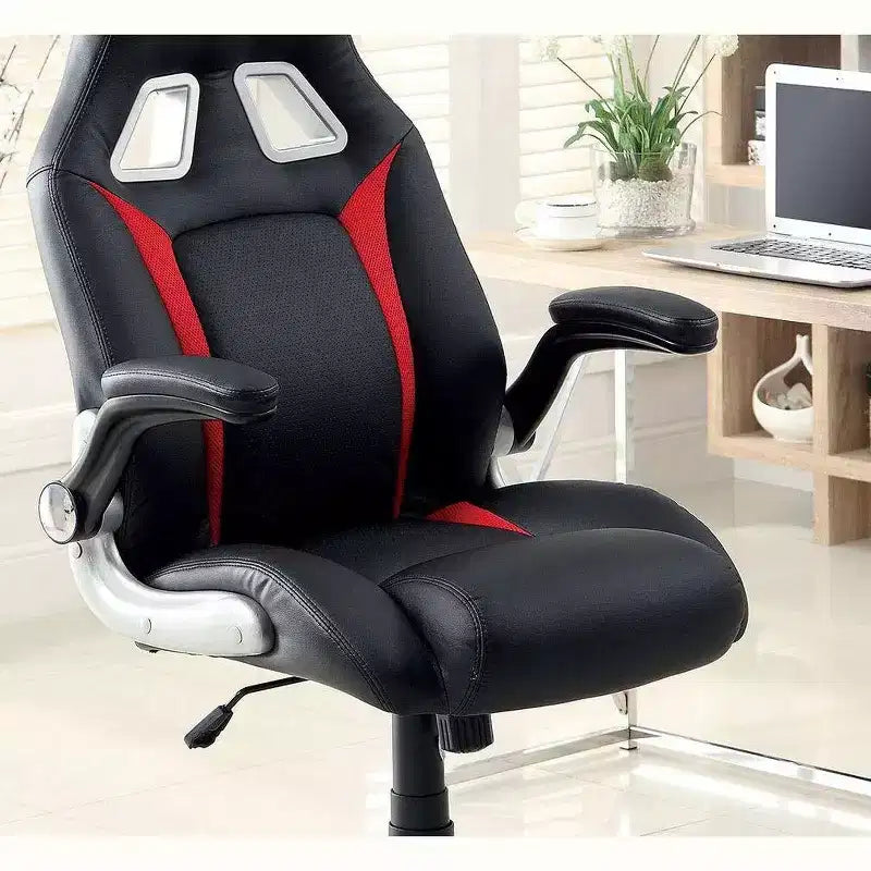 Silla de oficina tapizada moderna Okak, silla de ordenador con reposabrazos plegable y altura ajustable, silla cómoda para sala de juegos, estudio, negro