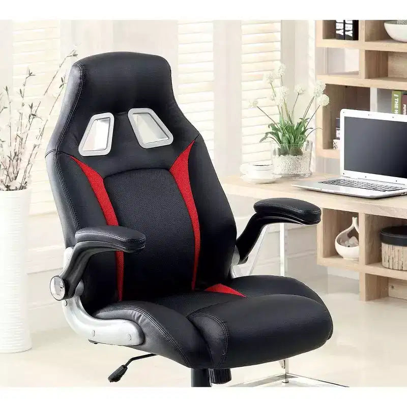 Silla de oficina tapizada moderna Okak, silla de ordenador con reposabrazos plegable y altura ajustable, silla cómoda para sala de juegos, estudio, negro