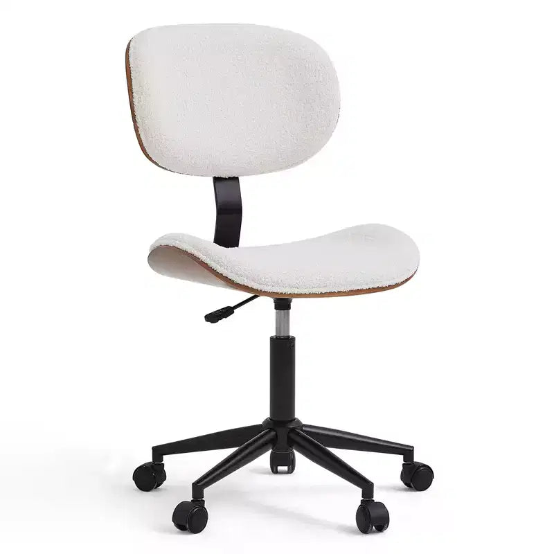 Silla de escritorio de oficina ergonómica sin brazos Bestier Bentwood, cómoda silla de mesa con soporte lumbar, silla de tareas de cuero PU ajustable en altura con ruedas