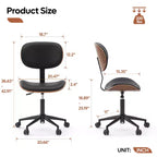 Silla de escritorio de oficina ergonómica sin brazos Bestier Bentwood, cómoda silla de mesa con soporte lumbar, silla de tareas de cuero PU ajustable en altura con ruedas