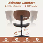 Silla de escritorio de oficina ergonómica sin brazos Bestier Bentwood, cómoda silla de mesa con soporte lumbar, silla de tareas de cuero PU ajustable en altura con ruedas
