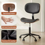 Silla de escritorio de oficina ergonómica sin brazos Bestier Bentwood, cómoda silla de mesa con soporte lumbar, silla de tareas de cuero PU ajustable en altura con ruedas