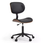 Silla de escritorio de oficina ergonómica sin brazos Bestier Bentwood, cómoda silla de mesa con soporte lumbar, silla de tareas de cuero PU ajustable en altura con ruedas