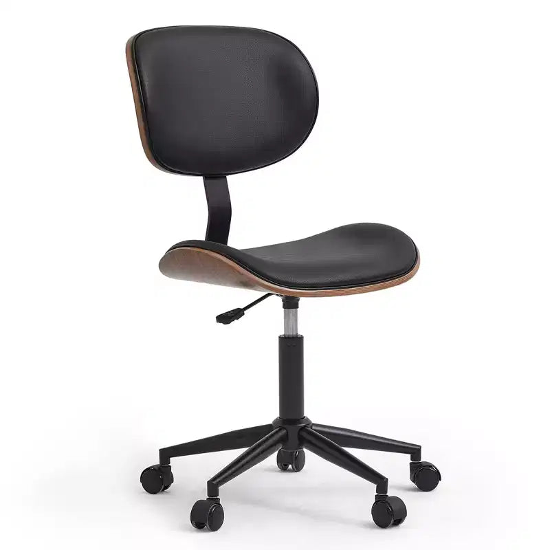 Silla de escritorio de oficina ergonómica sin brazos Bestier Bentwood, cómoda silla de mesa con soporte lumbar, silla de tareas de cuero PU ajustable en altura con ruedas