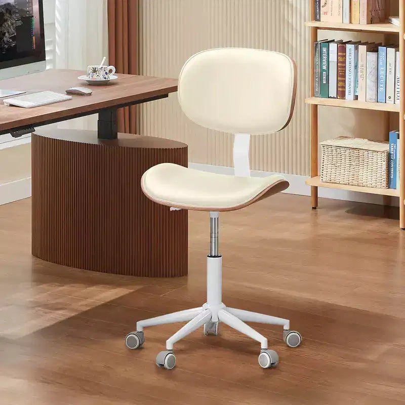 Silla de escritorio de oficina ergonómica sin brazos Bestier Bentwood, cómoda silla de mesa con soporte lumbar, silla de tareas de cuero PU ajustable en altura con ruedas