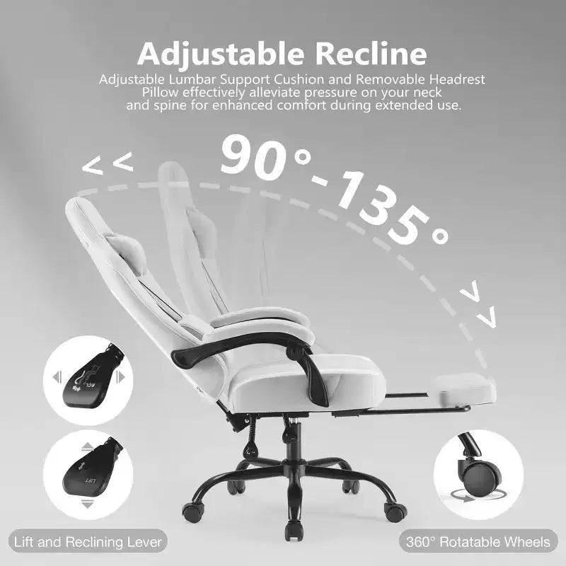 Silla de Gaming para Ordenador MAYEERTY con Soporte Lumbar Altura Ajustable Ruedas Giratorias 360 Apoyabrazos y Reposacabezas Incluidos