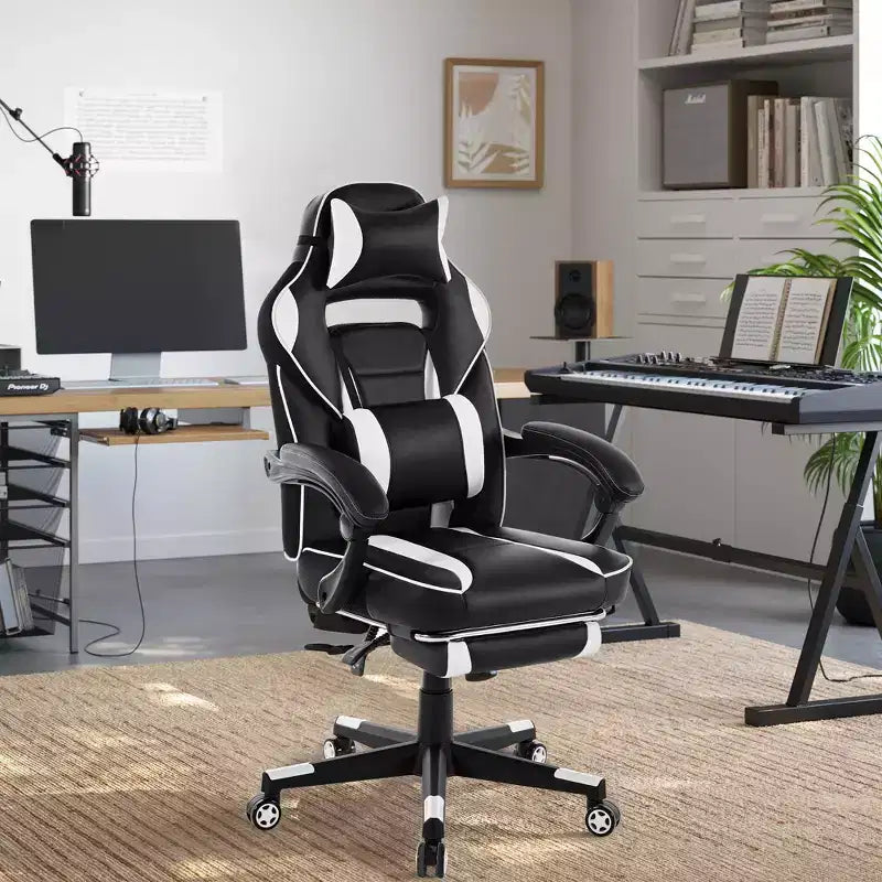 Sillón reclinable rosa cerezo con reposapiés, silla ergonómica para ordenador con soporte lumbar y reposacabezas, base giratoria 360° y sillas ejecutivas ajustables en altura.