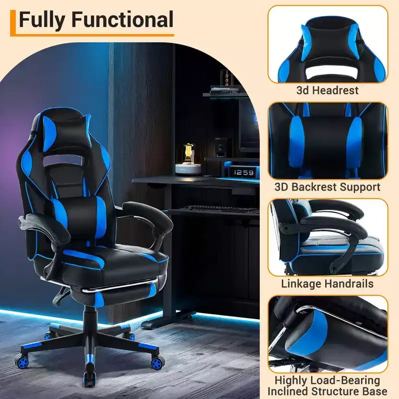 Sillón reclinable rosa cerezo con reposapiés, silla ergonómica para ordenador con soporte lumbar y reposacabezas, base giratoria 360° y sillas ejecutivas ajustables en altura.