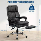 Sillón ejecutivo de oficina con respaldo altoCAsiento de oficina de cuero sintético negro con reposapiés, giratorio 360° y soporte ergonómicoCSilla cómoda para computadora/juegos en el hogar