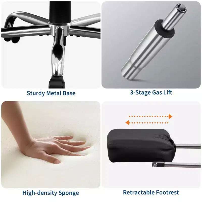 Sillón ejecutivo de oficina con respaldo altoCAsiento de oficina de cuero sintético negro con reposapiés, giratorio 360° y soporte ergonómicoCSilla cómoda para computadora/juegos en el hogar