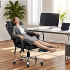 Sillón ejecutivo de oficina con respaldo altoCAsiento de oficina de cuero sintético negro con reposapiés, giratorio 360° y soporte ergonómicoCSilla cómoda para computadora/juegos en el hogar