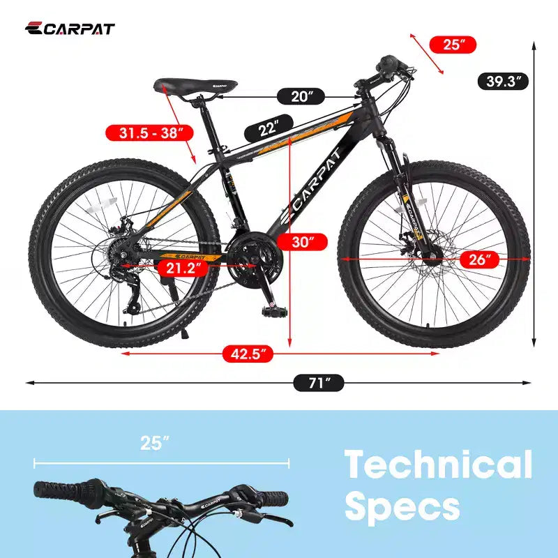 Zeus & Ruta Bicicleta de Montaña de 26 pulgadas con 21 Velocidades, Doble Suspensión, Cuadro de Acero de Alto Carbono para Adultos y Adolescentes