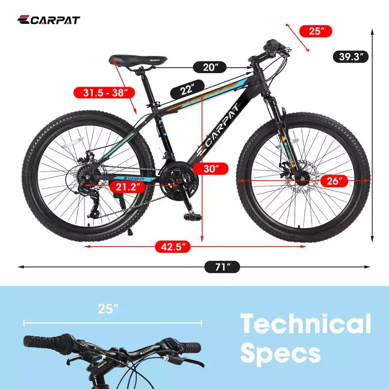 Zeus & Ruta Bicicleta de Montaña de 26 pulgadas con 21 Velocidades, Doble Suspensión, Cuadro de Acero de Alto Carbono para Adultos y Adolescentes