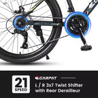 Bicicleta de montaña Zeus y Ruta 24 con 21 velocidades, doble freno de disco, bicicleta con cuadro de acero duradero para niños y niñas
