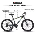 Bicicleta de montaña Zeus y Ruta 24 con 21 velocidades, doble freno de disco, bicicleta con cuadro de acero duradero para niños y niñas