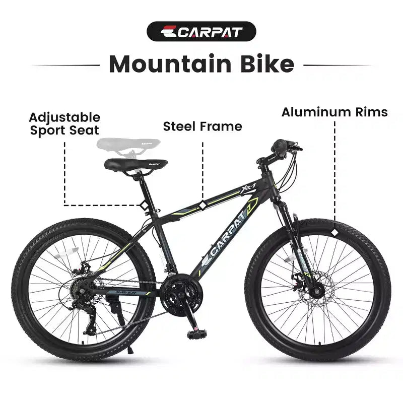 Bicicleta de montaña Zeus y Ruta 24 con 21 velocidades, doble freno de disco, bicicleta con cuadro de acero duradero para niños y niñas