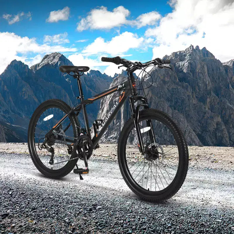 Bicicleta de montaña Zeus y Ruta 24 con 21 velocidades, doble freno de disco, bicicleta con cuadro de acero duradero para niños y niñas