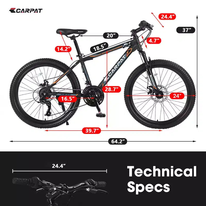 Bicicleta de montaña Zeus y Ruta 24 con 21 velocidades, doble freno de disco, bicicleta con cuadro de acero duradero para niños y niñas