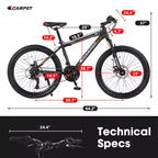 Bicicleta de montaña Zeus y Ruta 24 con 21 velocidades, doble freno de disco, bicicleta con cuadro de acero duradero para niños y niñas