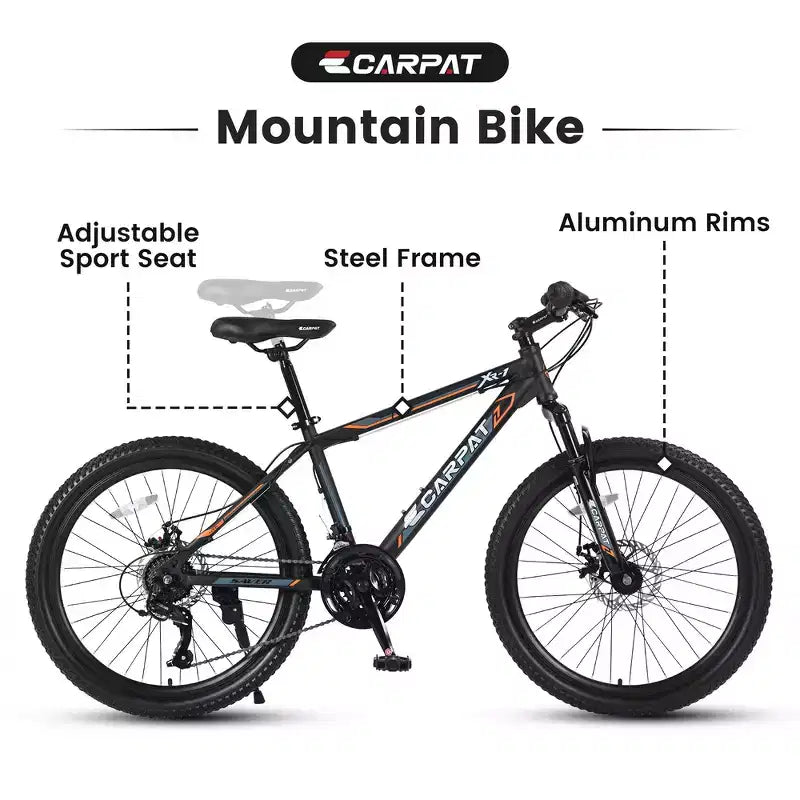 Bicicleta de montaña Zeus y Ruta 24 con 21 velocidades, doble freno de disco, bicicleta con cuadro de acero duradero para niños y niñas