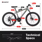 Bicicleta de montaña Zeus y Ruta 24 con 21 velocidades, doble freno de disco, bicicleta con cuadro de acero duradero para niños y niñas