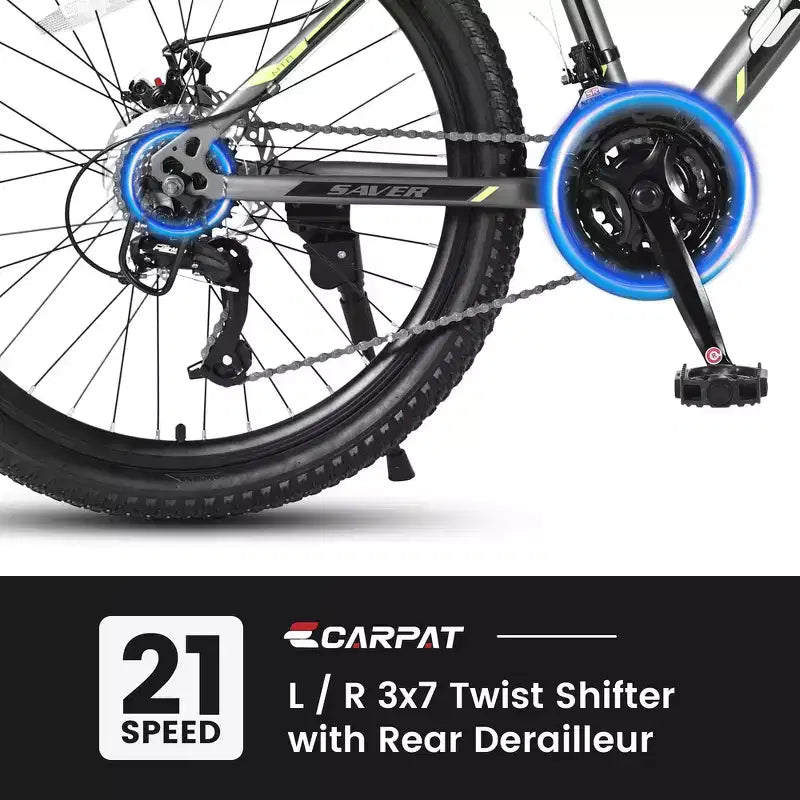 Bicicleta de montaña Zeus y Ruta 24 con 21 velocidades, doble freno de disco, bicicleta con cuadro de acero duradero para niños y niñas