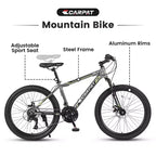Bicicleta de montaña Zeus y Ruta 24 con 21 velocidades, doble freno de disco, bicicleta con cuadro de acero duradero para niños y niñas