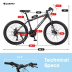 Bicicleta de Montaña NAYSAYE de 24 Pulgadas, 21 Velocidades, Frenos de Disco Dobles, Cuadro de Acero para Adultos para Aventuras al Aire Libre, Negro y Naranja, 56.3*7.88*28.35