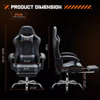 Silla de juegos MAYEERTY Silla de escritorio para videojuegos Ergonómica para computadora con reposapiés, soporte lumbar cómodo, reclinable de cuero PU con reposacabezas, reposabrazos fijos