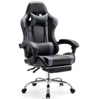 Silla de juegos MAYEERTY Silla de escritorio para videojuegos Ergonómica para computadora con reposapiés, soporte lumbar cómodo, reclinable de cuero PU con reposacabezas, reposabrazos fijos