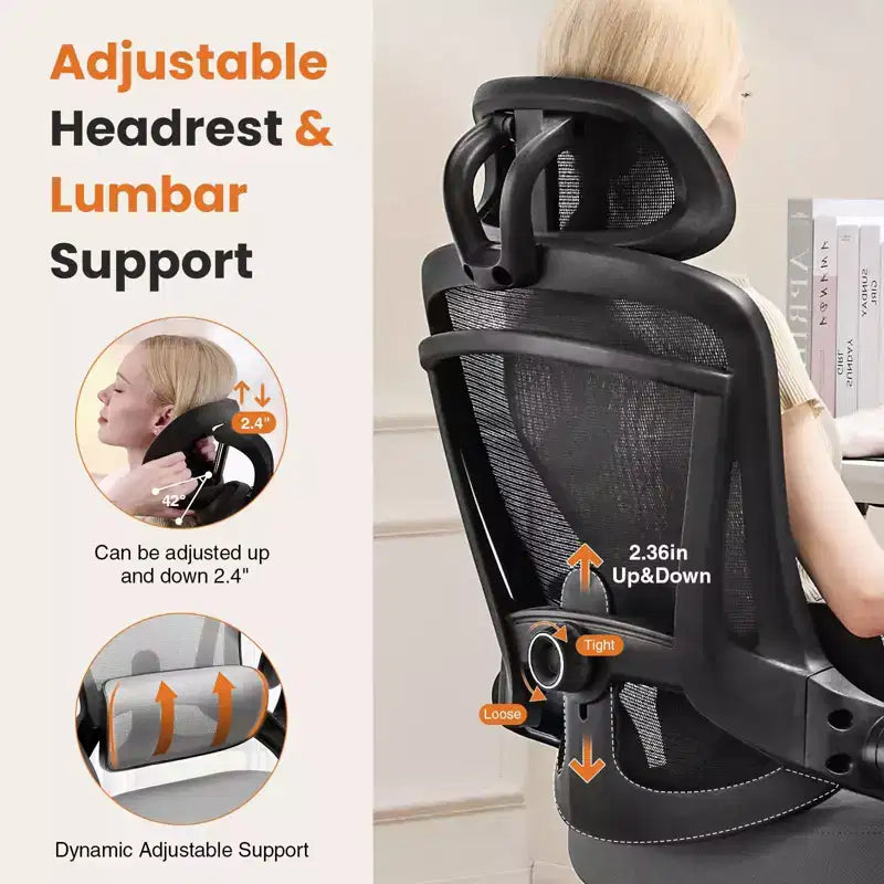 Silla ergonómica de oficina Okak con respaldo alto, soporte lumbar ajustable, silla para juegos con reposacabezas de malla, silla de ordenador para el hogar y la oficina