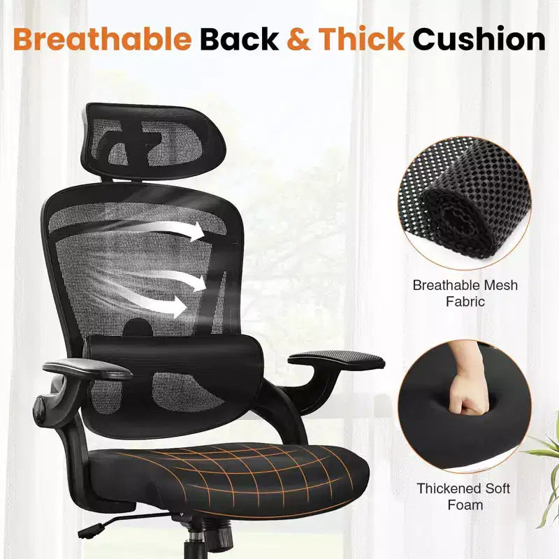 Silla ergonómica de oficina Okak con respaldo alto, soporte lumbar ajustable, silla para juegos con reposacabezas de malla, silla de ordenador para el hogar y la oficina