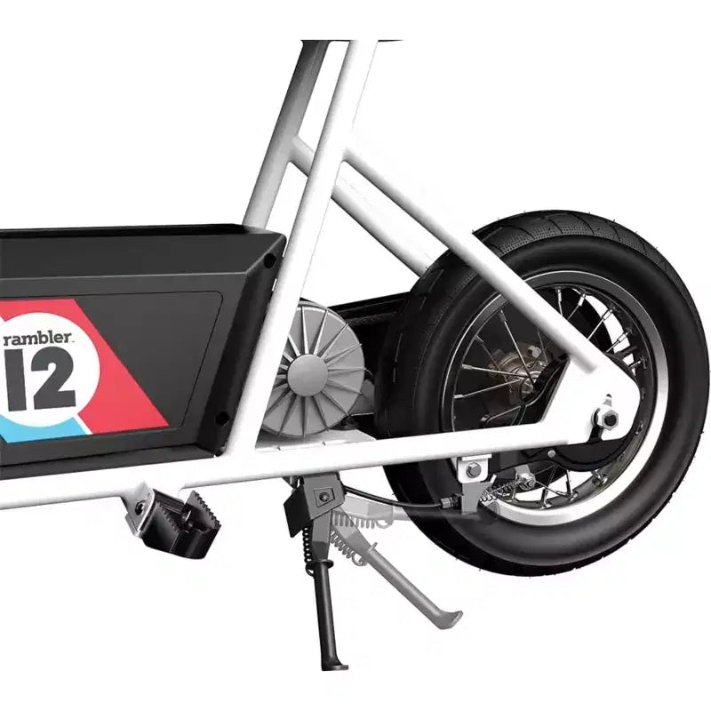 Minimoto eléctrica retro Razor Rambler 12 con motor de 250 W y batería de 24 V, blanca