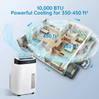 Acondicionador de aire portátil de 10000 BTU, aire acondicionado para el hogar con control remoto para habitaciones de hasta 450 pies cuadrados, funciones 3 en 1/temporizador de 24 horas/ruedas giratorias