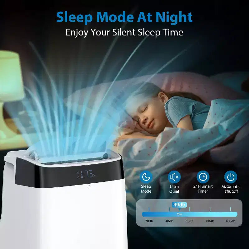 Acondicionador de aire portátil de 10000 BTU, aire acondicionado para el hogar con control remoto para habitaciones de hasta 450 pies cuadrados, funciones 3 en 1/temporizador de 24 horas/ruedas giratorias