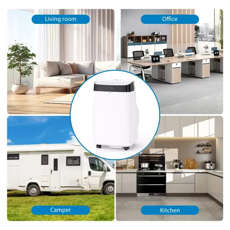 Acondicionador de aire portátil de 10000 BTU, aire acondicionado para el hogar con control remoto para habitaciones de hasta 450 pies cuadrados, funciones 3 en 1/temporizador de 24 horas/ruedas giratorias