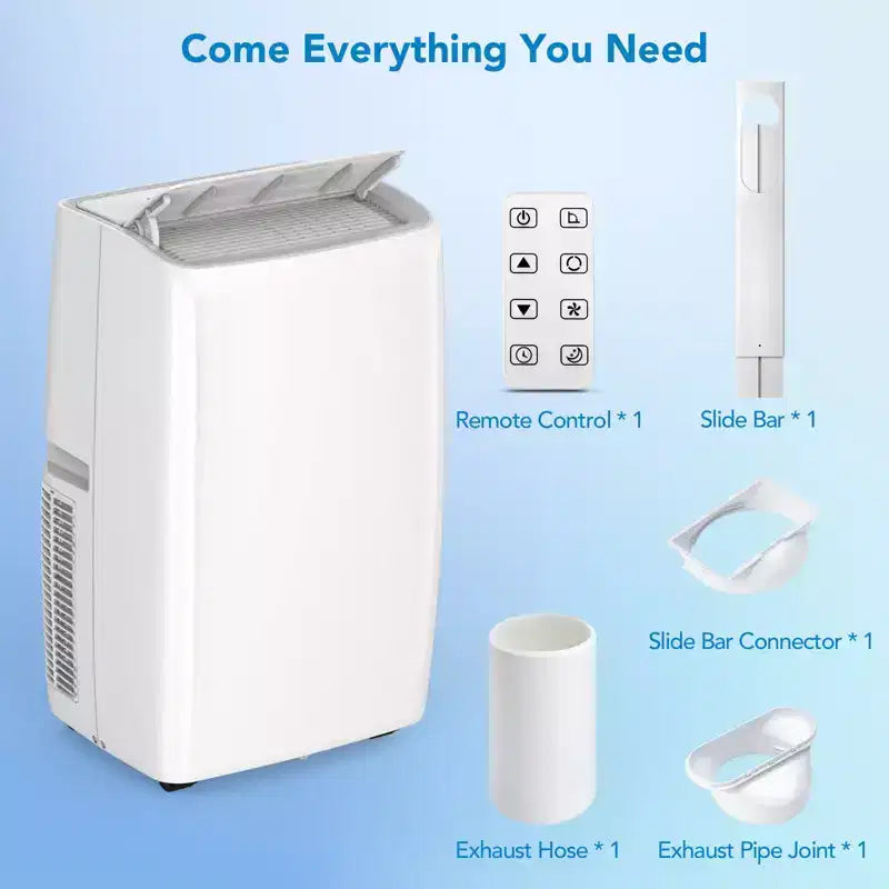 Acondicionador de aire portátil de 10000 BTU, aire acondicionado para el hogar con control remoto para habitaciones de hasta 450 pies cuadrados, funciones 3 en 1/temporizador de 24 horas/ruedas giratorias