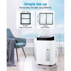 Acondicionador de aire portátil de 10000 BTU, aire acondicionado para el hogar con control remoto para habitaciones de hasta 450 pies cuadrados, funciones 3 en 1/temporizador de 24 horas/ruedas giratorias
