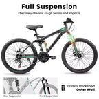 Bicicleta de montaña Whisen de doble suspensión y 27,5 pulgadas, amortiguadores delanteros y traseros, frenos de disco mecánicos, 21 velocidades