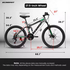 Bicicleta de montaña Whisen de doble suspensión y 27,5 pulgadas, amortiguadores delanteros y traseros, frenos de disco mecánicos, 21 velocidades